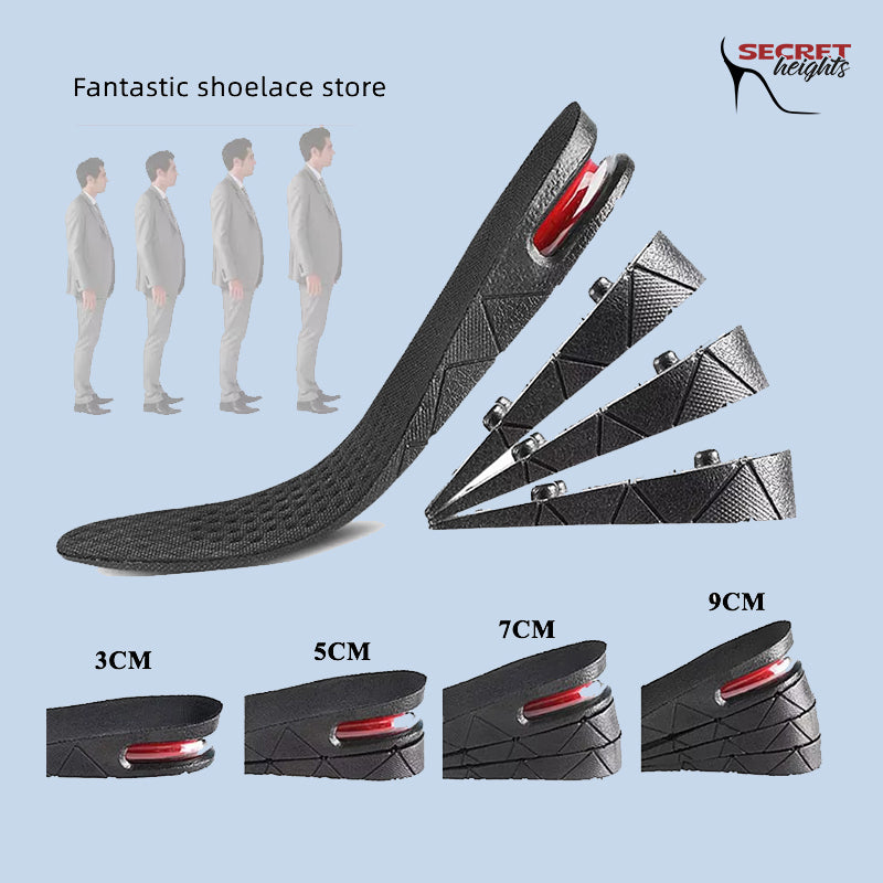 Adjustable Height-Increasing Insoles with Air Cushion and Cut-to-Fit Design