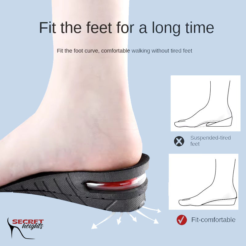 Adjustable Height-Increasing Insoles with Air Cushion and Cut-to-Fit Design