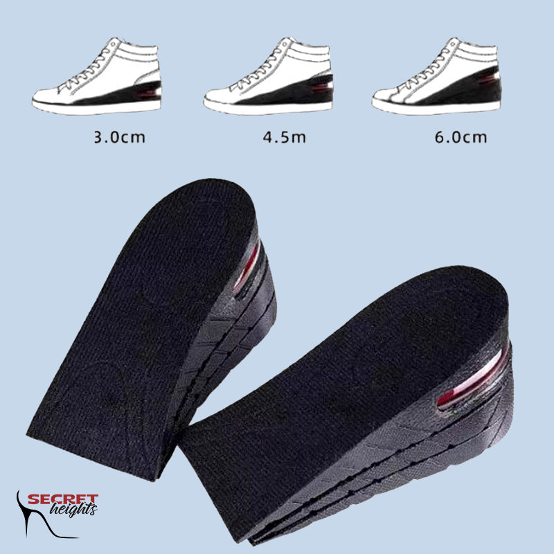 Adjustable Height-Increasing Insoles with Air Cushion and Cut-to-Fit Design